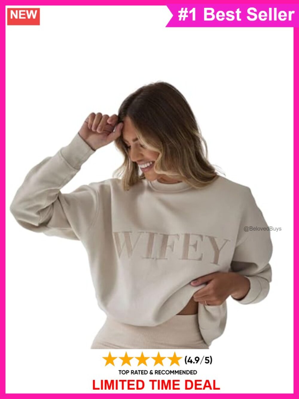 Oversized Wifey Embroidered Crewneck Sweatshirt Newlywed Bride Gift
